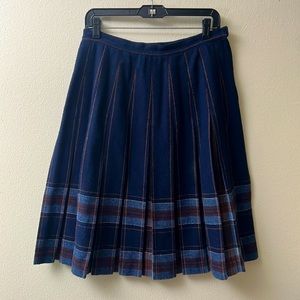 Vintage 80’s Jack winter blue pleated wool pin tuck plaid midi skirt